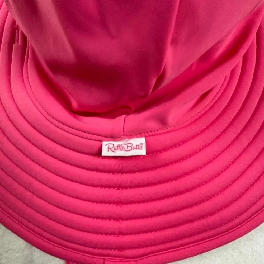 RuffleButts Pink Wide Brim Sun Hat Toddler 3T-5 Adjustable Chin Strap